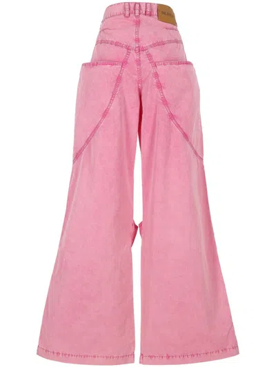 Attico Paneled Low-rise Wide-leg Jeans In Pink