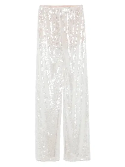 Federica Tosi Wide-leg Trousers With Shimmering Sequin Detailing In White