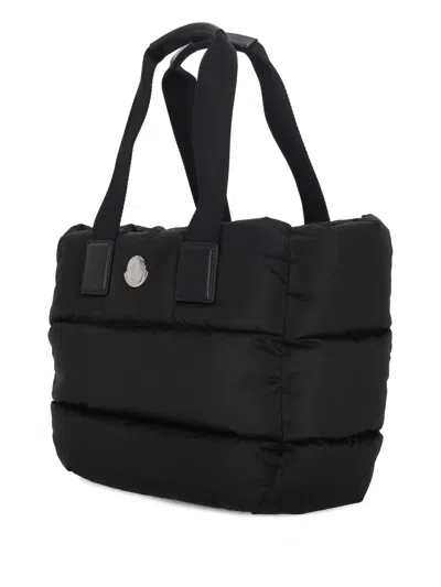 Moncler Puffy Black Tote Bag With Top Zip And Dual Handles In Black