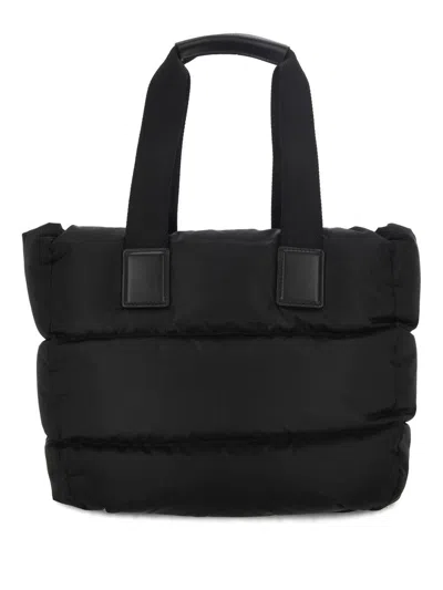 Moncler Puffy Black Tote Bag With Top Zip And Dual Handles In Black