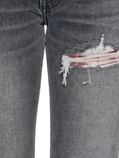 Amiri Quad Flannel Grey Ripped Denim Jeans In Gray