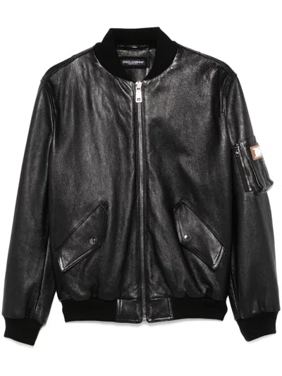 Dolce & Gabbana Zip Front Jacket With Ribbed Cuffs In Black