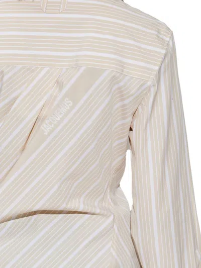 Jacquemus Pablo Striped Asymmetric Spread Collar Shirt In Neutral