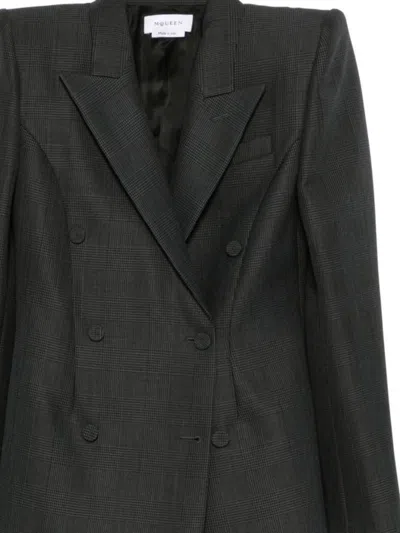 Alexander Mcqueen Structured Double Breasted Jacket With Padded Shoulders In Black