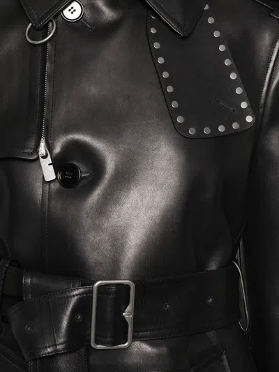 Burberry Short Leather Jacket With Studs And Buckle In Black