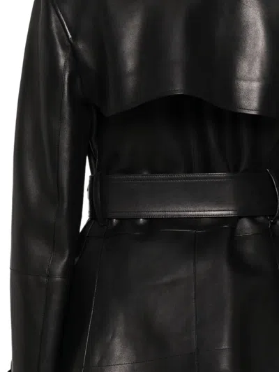 Burberry Short Leather Jacket With Studs And Buckle In Black