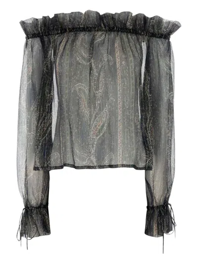 Saint Laurent Blusa In Crepe Stampata  Donna In Black