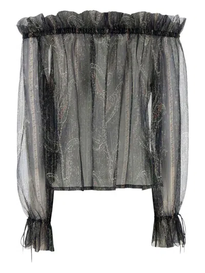 Saint Laurent Blusa In Crepe Stampata  Donna In Black
