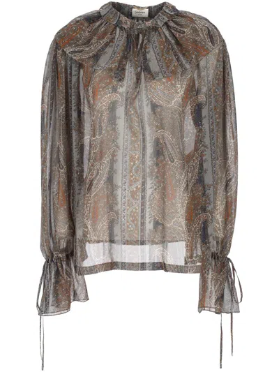 Saint Laurent Women Paisley Silk Georgette Blouse In Brown