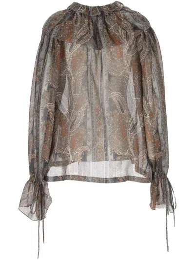 Saint Laurent Women Paisley Silk Georgette Blouse In Brown