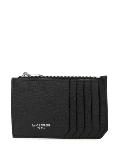 Saint Laurent Men Black Card-holder With Embossed Logo In Leather Man In Black