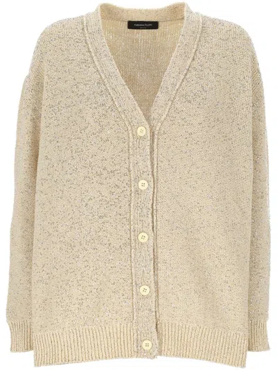 Fabiana Filippi Beige V Neck Sweater With Button Front In Neutral