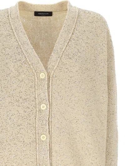 Fabiana Filippi Beige V Neck Sweater With Button Front In Neutral