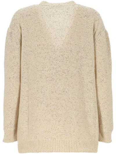 Fabiana Filippi Beige V Neck Sweater With Button Front In Neutral