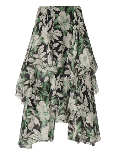 Loewe Silk Skirt In Green