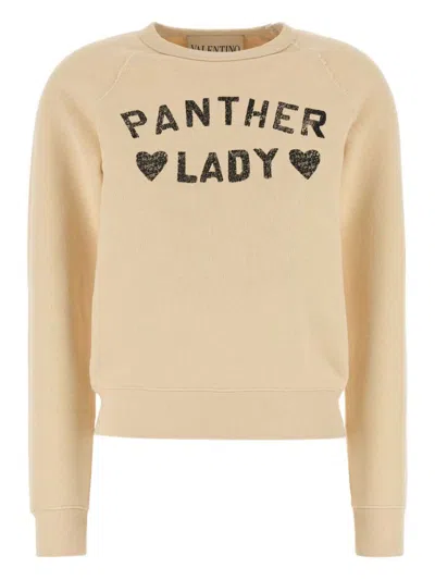 Valentino Graphic Print Cotton Sweatshirt With Raglan Sleeves In Neutral