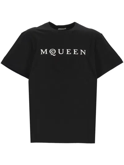 Alexander Mcqueen Logo Print Crewneck T-shirt In Black