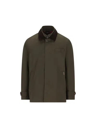 Fay Men Short Morning Raincoat In Cotton And Nylon Faille In Brown