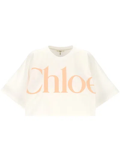 Chloé Cropped Printed Cotton-jersey T-shirt In Neutral