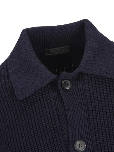 Prada Buttoned Patch-pocket Cardigan In Black