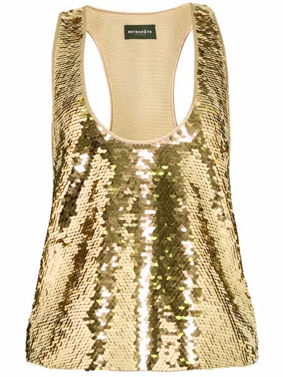 Retroféte Mandy Sequin Top In Gold In Multi