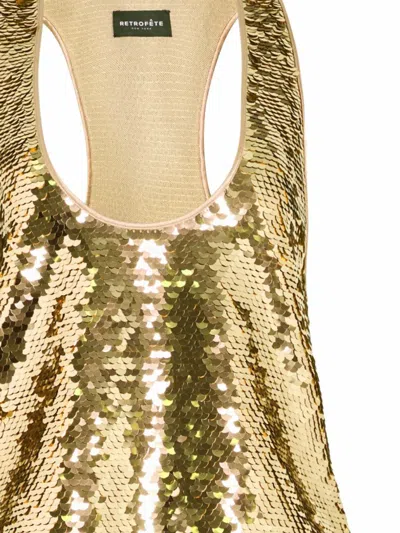Retroféte Mandy Sequin Top In Gold In Multi