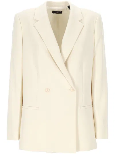 Theory Double-breasted Blazer In Gray