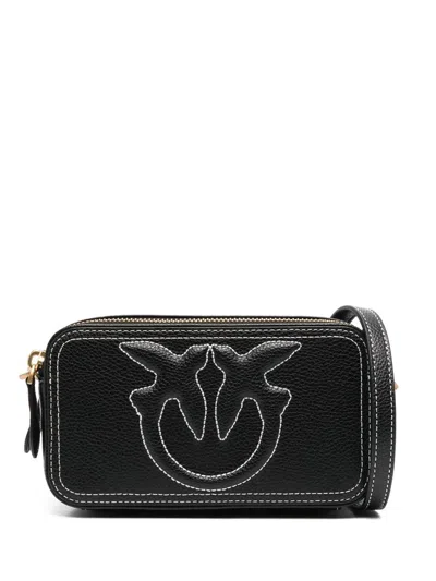 Pinko Calf Leather Handbag With Gold-tone Hardware In Black