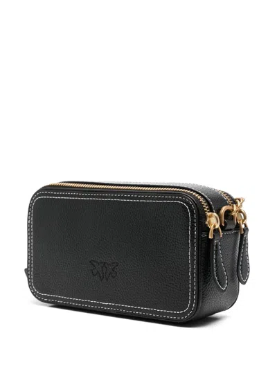 Pinko Calf Leather Handbag With Gold-tone Hardware In Black