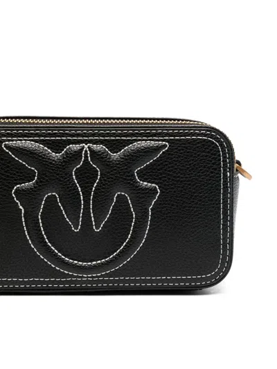 Pinko Calf Leather Handbag With Gold-tone Hardware In Black