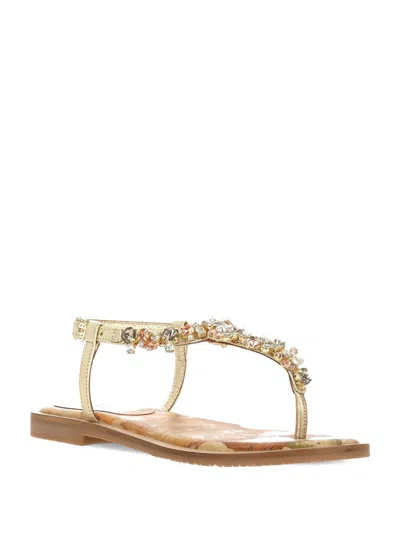 Alviero Martini Gold Jewel Flat Sandals In Beige