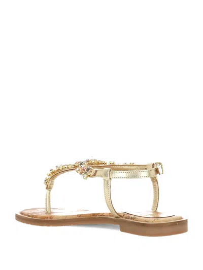 Alviero Martini Gold Jewel Flat Sandals In Beige