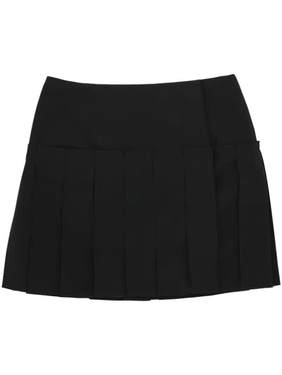 Alexander Mcqueen Frayed Pleated Wool-twill Mini Wrap Skirt In Black