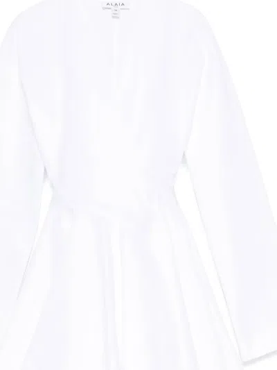 Alaïa Womens Spiral-belt Pleated Cotton-poplin Mini Dress Blanc In White