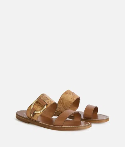 Alviero Martini Brown Geo Printed Flat Sandal In Brown