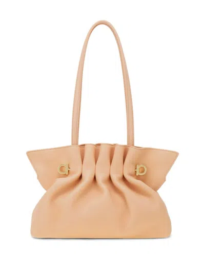 Ferragamo Pink Crossbody Bag With Chain-link Handle And Gancini Plaque On The Front In Neutral