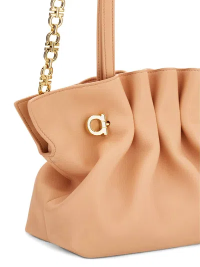 Ferragamo Pink Crossbody Bag With Chain-link Handle And Gancini Plaque On The Front In Neutral