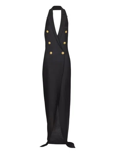 Balmain 6 Buttons Long Halterneck Knit Dress Clothing In Black