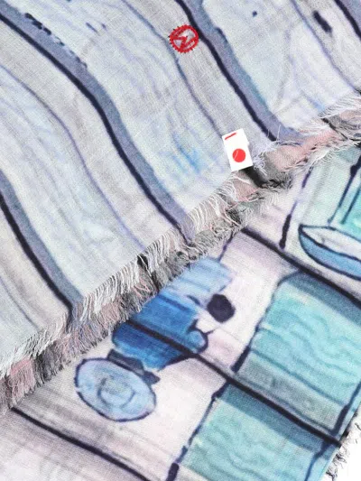 Talking Walls Graphic-print Scarf In Blue