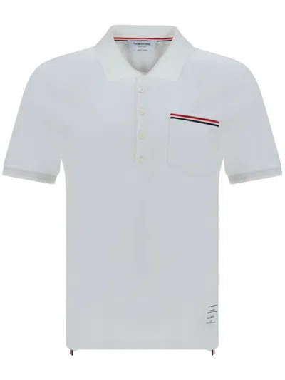 Thom Browne White Cotton Polo Shirt With Tricolor Detailing In White