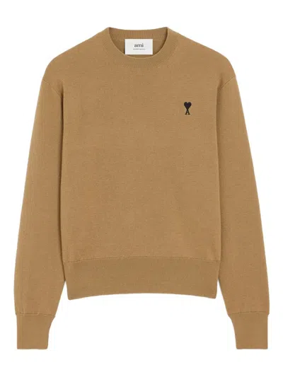 Ami Alexandre Mattiussi Brown Wool Ami De Coeur Crewneck Sweater Brown In Brown