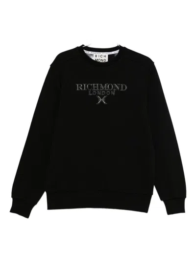 John Richmond Cotton Sweatshirt With Tonal Logo Detail In Black