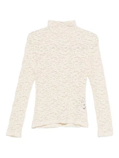 Seventy Floral-lace Turtleneck Sweater In Beige