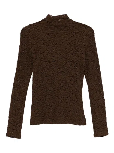Seventy Lace High-neck Sweater In Brown