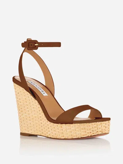 Aquazzura 110mm Sunseeker Wedge Sandals In Brown