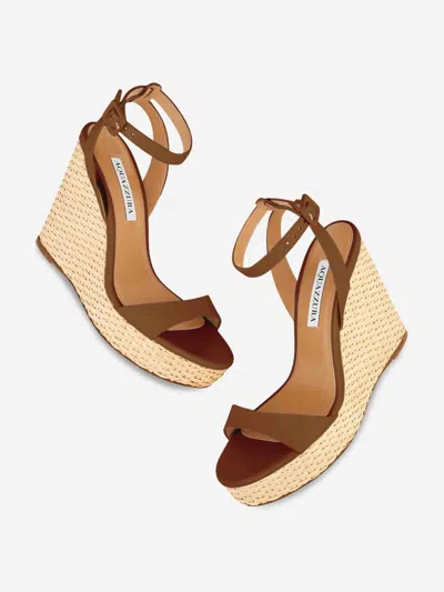 Aquazzura 110mm Sunseeker Wedge Sandals In Brown