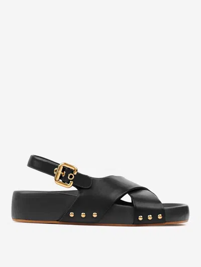 Chloé Round Toe Flat Sandals In Black