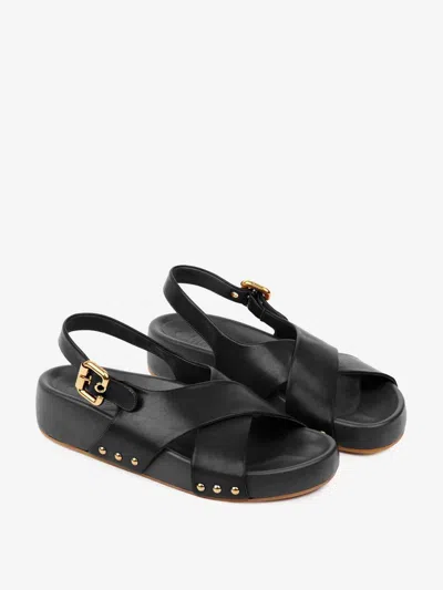Chloé Round Toe Flat Sandals In Black