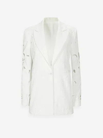 Costarellos Neff Floral-lace Cut-out Blazer In White