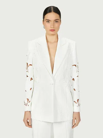 Costarellos Neff Floral-lace Cut-out Blazer In White